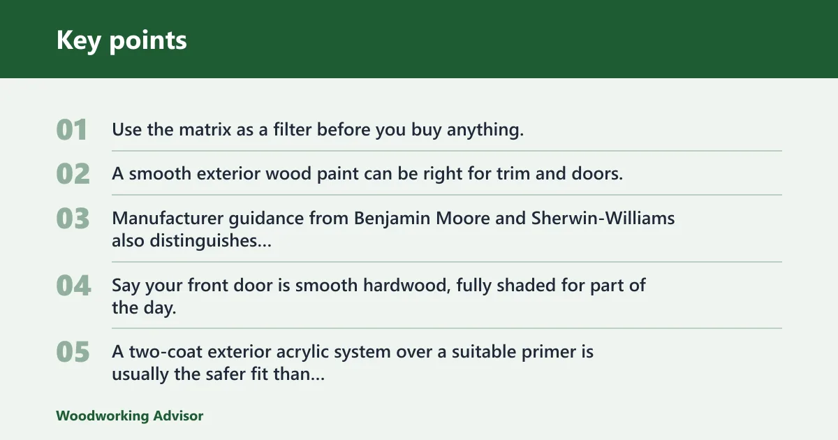 Key points: Wood exposure matrix