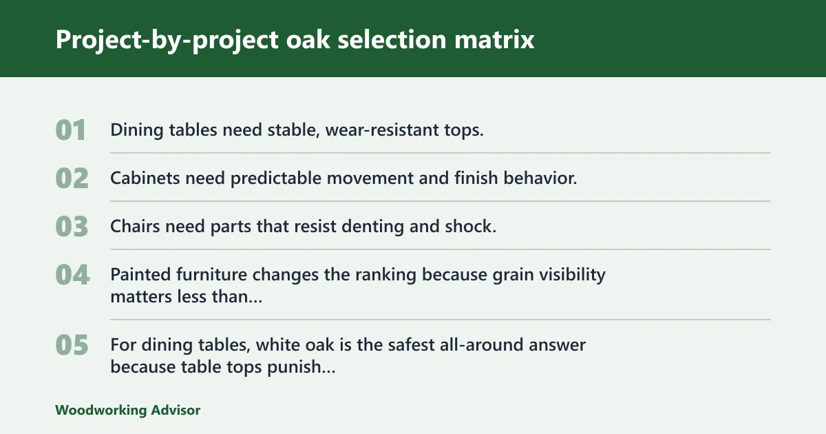 Steps: Project-by-project oak selection matrix