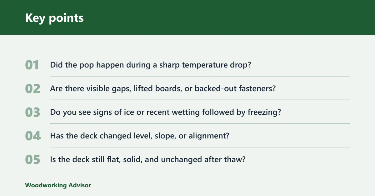 Key points: Winter deck popping triage checklist