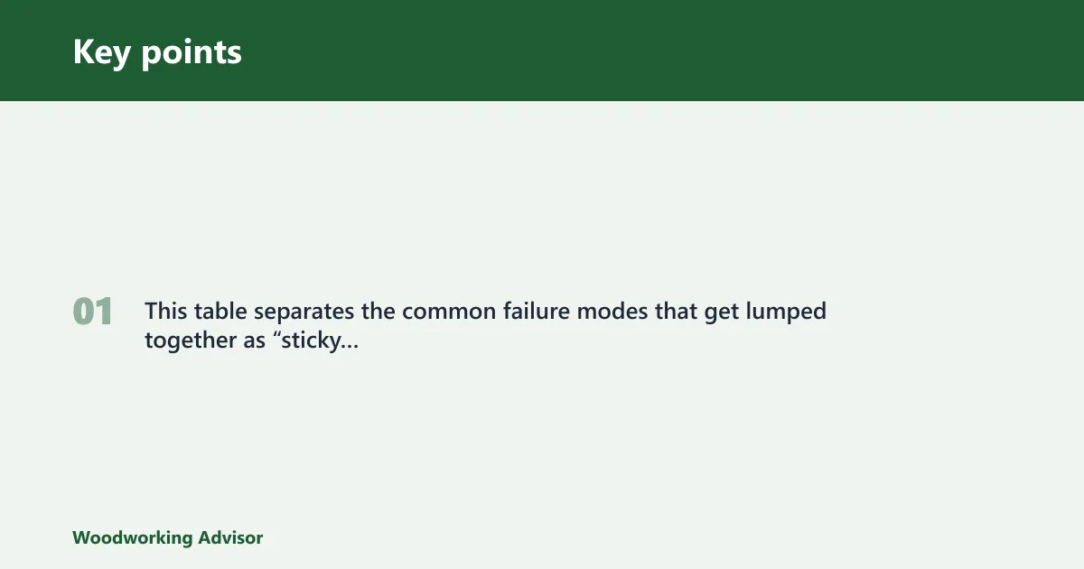 Key points: Sticky varnish troubleshooting table