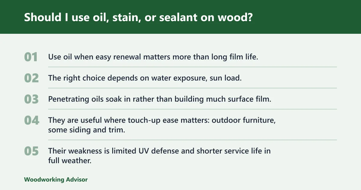 Steps: Should I use oil, stain, or sealant on wood?