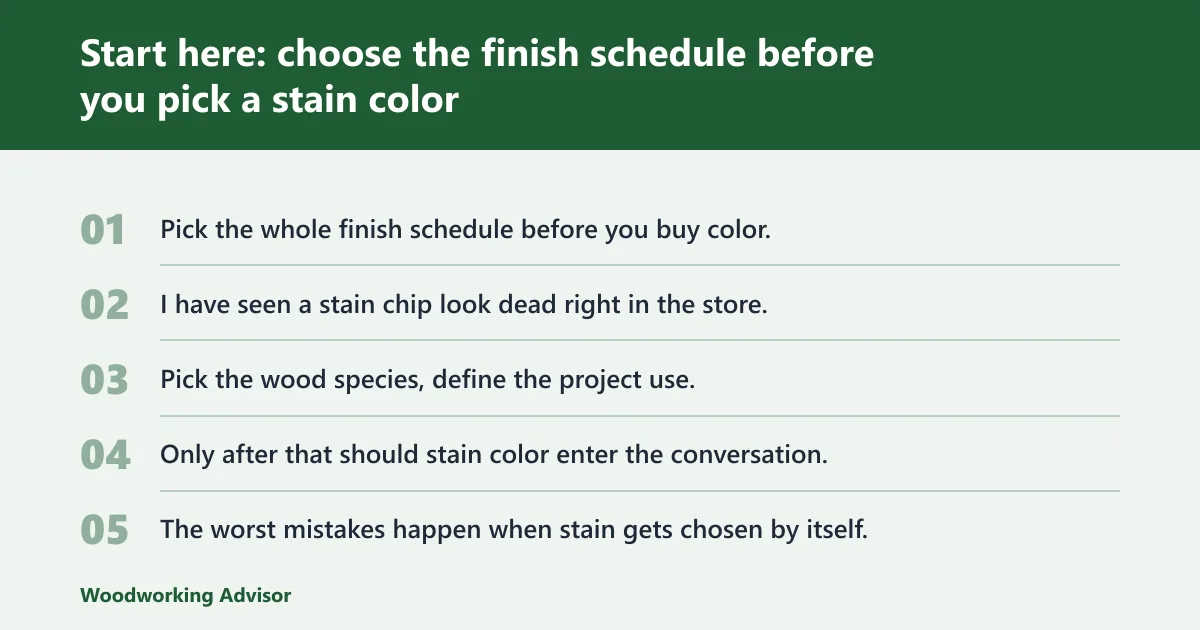 Steps: Start here: choose the finish schedule before you pick a stain color