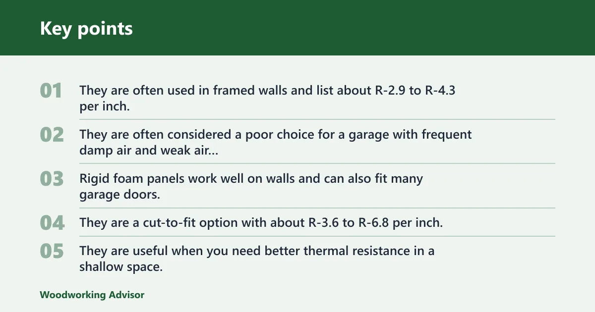 Key points: Insulation materials for garage walls and doors